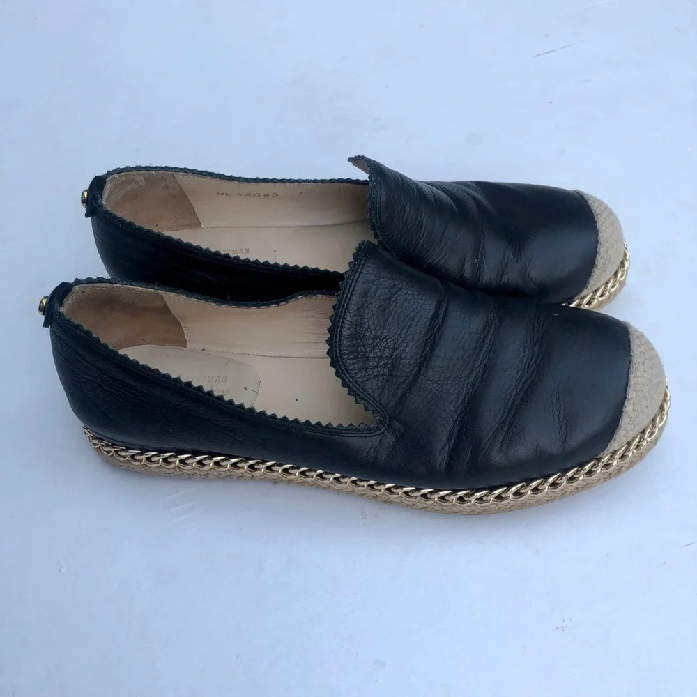Stuart Weitzman for Russel & Bromley Black Leather Espadrille Flats